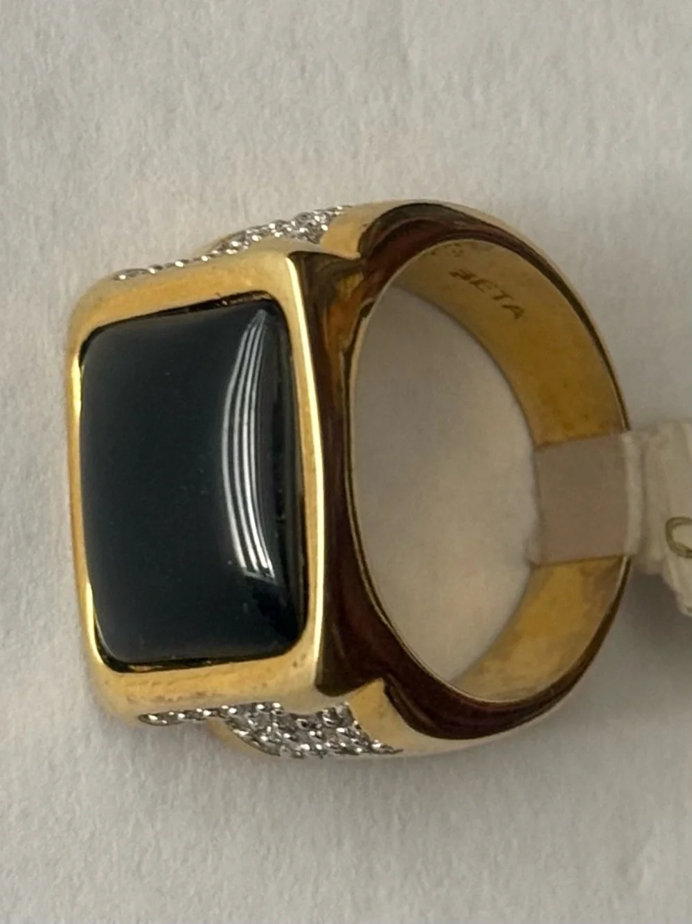 Gold Tone Size 9 Men's Black Onyx Square Seta Signed Ring